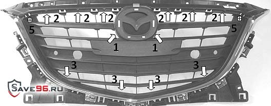 Установка верхней защитной сетки радиатора на Мазда 3 2013-2016 г.в.